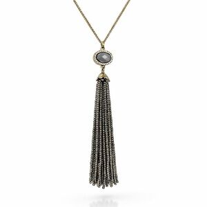 LOFT Gold Tone Beaded Tassel Fringe Necklace 33” Long
